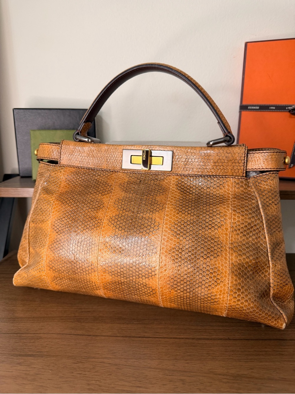 AUTHENTIC - Fendi Snakeskin Large Peekaboo Top Handle